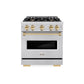 ZLINE Autograph Edition 30 in. 4.2 cu. ft. Classic Dual Fuel Range with 4 Burner Gas Cooktop and Electric Convection Oven in Stainless Steel with Polished Gold Accents (CDRZ-30-G)