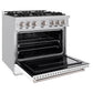 ZLINE 36 in. 5.2 cu. ft. Classic Dual Fuel Range with 6 Burner Gas Cooktop and Electric Convection Oven in Stainless Steel with White Matte Door (CDR-WM-36)