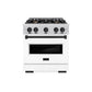 ZLINE Autograph Edition 30 in. 4.2 cu. ft. Classic Gas Range with 4 Burner Cooktop and Convection Gas Oven in Stainless Steel with White Matte Door and Matte Black Accents (CGRZ-WM-30-MB)