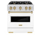 ZLINE Autograph Edition 30 in. 4.2 cu. ft. Classic Gas Range with 4 Burner Cooktop and Convection Gas Oven in DuraSnow® Stainless Steel with White Matte Door and Champagne Bronze Accents (CGRSZ-WM-30-CB)