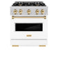ZLINE Autograph Edition 30 in. 4.2 cu. ft. Classic Gas Range with 4 Burner Cooktop and Convection Gas Oven in DuraSnow® Stainless Steel with White Matte Door and Polished Gold Accents (CGRSZ-WM-30-G)