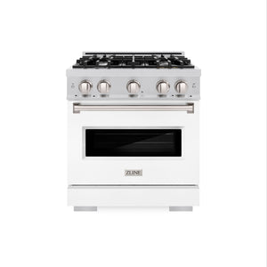 ZLINE 30 in. 4.2 cu. ft. Classic Dual Fuel Range with 4 Burner Gas Cooktop and Electric Convection Oven in Stainless Steel with White Matte Door (CDR-WM-30)