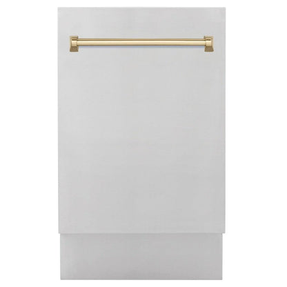 ZLINE Autograph Edition 18 in. Compact 3rd Rack Top Control Dishwasher in Stainless Steel with Champagne Bronze Handle, 51dBa (DWVZ-304-18-CB)