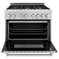 ZLINE 36 in. Kitchen Package with DuraSnow® Stainless Steel Dual Fuel Range and Convertible Vent Range Hood (2KP-RASSNRH36)
