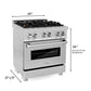 ZLINE 30 in. 4.0 cu. ft. Legacy Dual Fuel Range with Gas Cooktop and Electric Convection Oven in DuraSnow® Stainless Steel with 4 Brass Burners (RAS-SN-BR-30)