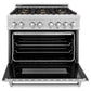 ZLINE 36 in. 4.6 cu. ft. Legacy Dual Fuel Range with Gas Cooktop and Electric Convection Oven in DuraSnow® Stainless Steel with 6 Brass Burners (RAS-SN-BR-36)