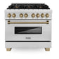 ZLINE Autograph Edition 36 in. 4.6 cu. ft. Legacy Dual Fuel Range with 6 Burner Gas Cooktop and Electric Convection Oven in DuraSnow® Stainless Steel and Champagne Bronze Accents (RASZ-SN-36-CB)