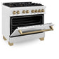 ZLINE Autograph Edition 36 in. 4.6 cu. ft. Legacy Dual Fuel Range with 6 Burner Gas Cooktop and Electric Convection Oven in DuraSnow® Stainless Steel and Champagne Bronze Accents (RASZ-SN-36-CB)