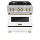 ZLINE Autograph Edition 30 in. 4.0 cu. ft. Legacy Dual Fuel Range with 4 Burner Gas Cooktop and Electric Convection Oven in DuraSnow® Stainless Steel with White Matte Door and Champagne Bronze Accents (RASZ-WM-30-CB)