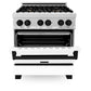 ZLINE Autograph Edition 30 in. 4.0 cu. ft. Legacy Dual Fuel Range with 4 Burner Gas Cooktop and Electric Convection Oven in DuraSnow® Stainless Steel with White Matte Door and Matte Black Accents (RASZ-WM-30-MB)