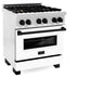ZLINE Autograph Edition 30 in. 4.0 cu. ft. Legacy Dual Fuel Range with 4 Burner Gas Cooktop and Electric Convection Oven in DuraSnow® Stainless Steel with White Matte Door and Matte Black Accents (RASZ-WM-30-MB)