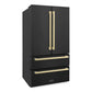 ZLINE Autograph Edition 36 in. 22.5 cu. ft. Counter-Depth French Door Refrigerator with Ice Maker in Fingerprint-Resistant Black Stainless Steel and Champagne Bronze Modern Handles (RFMZ-36-BS-FCB)