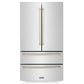 ZLINE Autograph Edition 30 in. Kitchen Package with Stainless Steel Dual Fuel Range, Range Hood, Dishwasher and Refrigerator with Polished Gold Accents (4KAPR-RARHDWM30-G)