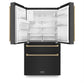 ZLINE Autograph Edition 36 in. 21.6 cu. ft Counter-Depth French Door Refrigerator with Water and Ice Dispenser in Fingerprint-Resistant Black Stainless Steel with Champagne Bronze Traditional Handles (RFMZ-W-36-BS-CB)