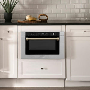 ZLINE Autograph Edition 24 in. Microwave in Fingerprint Resistant Stainless Steel with Traditional Handle and Champagne Bronze Accents (MWDZ-1-SS-H-CB)