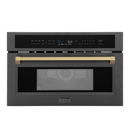 ZLINE Autograph Edition 30 in. 1.6 cu ft. Built-in Convection Microwave Oven in Black Stainless Steel with Champagne Bronze Accents (MWOZ-30-BS-CB)