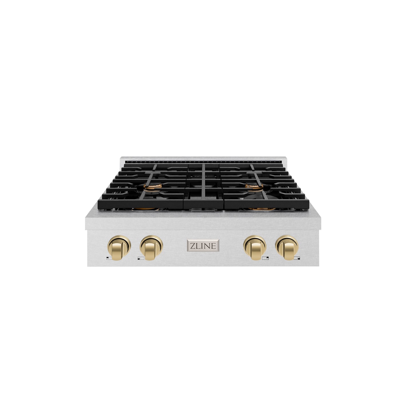 ZLINE Autograph Edition 30 in. Paramount Gas Rangetop with 4 Burners and Porcelain Cooktop in DuraSnow® Stainless Steel with Champagne Bronze Accents (SRTSZ-30-CB)