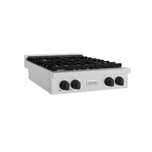 ZLINE Autograph Edition 30 in. Paramount Gas Rangetop with 4 Burners and Porcelain Cooktop in DuraSnow® Stainless Steel with Matte Black Accents (SRTSZ-30-MB)