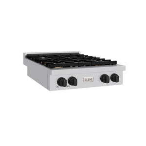 ZLINE Autograph Edition 30 in. Paramount Gas Rangetop with 4 Burners and Porcelain Cooktop in Stainless Steel with Matte Black Accents (SRTZ-30-MB)
