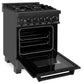 ZLINE 24 in. 2.8 cu. ft. Legacy Dual Fuel Range with Gas Cooktop and Electric Convection Oven in Black Stainless Steel with 4 Brass Burners (RAB-BR-24)