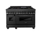 ZLINE 48 in. Kitchen Package with Black Stainless Steel Dual Fuel Range and Convertible Vent Range Hood (2KP-RABRH48)