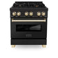 ZLINE Autograph Edition 30 in. 4.0 cu. ft. Legacy Dual Fuel Range with 4 Burner Gas Cooktop and Electric Convection Oven in Black Stainless Steel and Polished Gold Accents (RABZ-30-G)