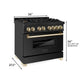 ZLINE Autograph Edition 36 in. 4.6 cu. ft. Legacy Dual Fuel Range with 6 Burner Gas Cooktop and Electric Convection Oven in Black Stainless Steel and Polished Gold Accents (RABZ-36-G)