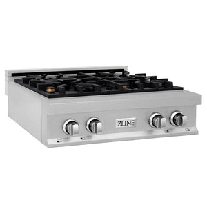 ZLINE 30 in. Legacy Gas Rangetop with 4 Brass Burners and Porcelain Cooktop in DuraSnow® Stainless Steel (RTS-BR-30)