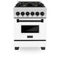ZLINE Autograph Edition 24 in. 2.8 cu. ft. Legacy Dual Fuel Range with 4 Burner Gas Cooktop and Electric Convection Oven in DuraSnow® Stainless Steel with White Matte Door and Matte Black Accents (RASZ-WM-24-MB)