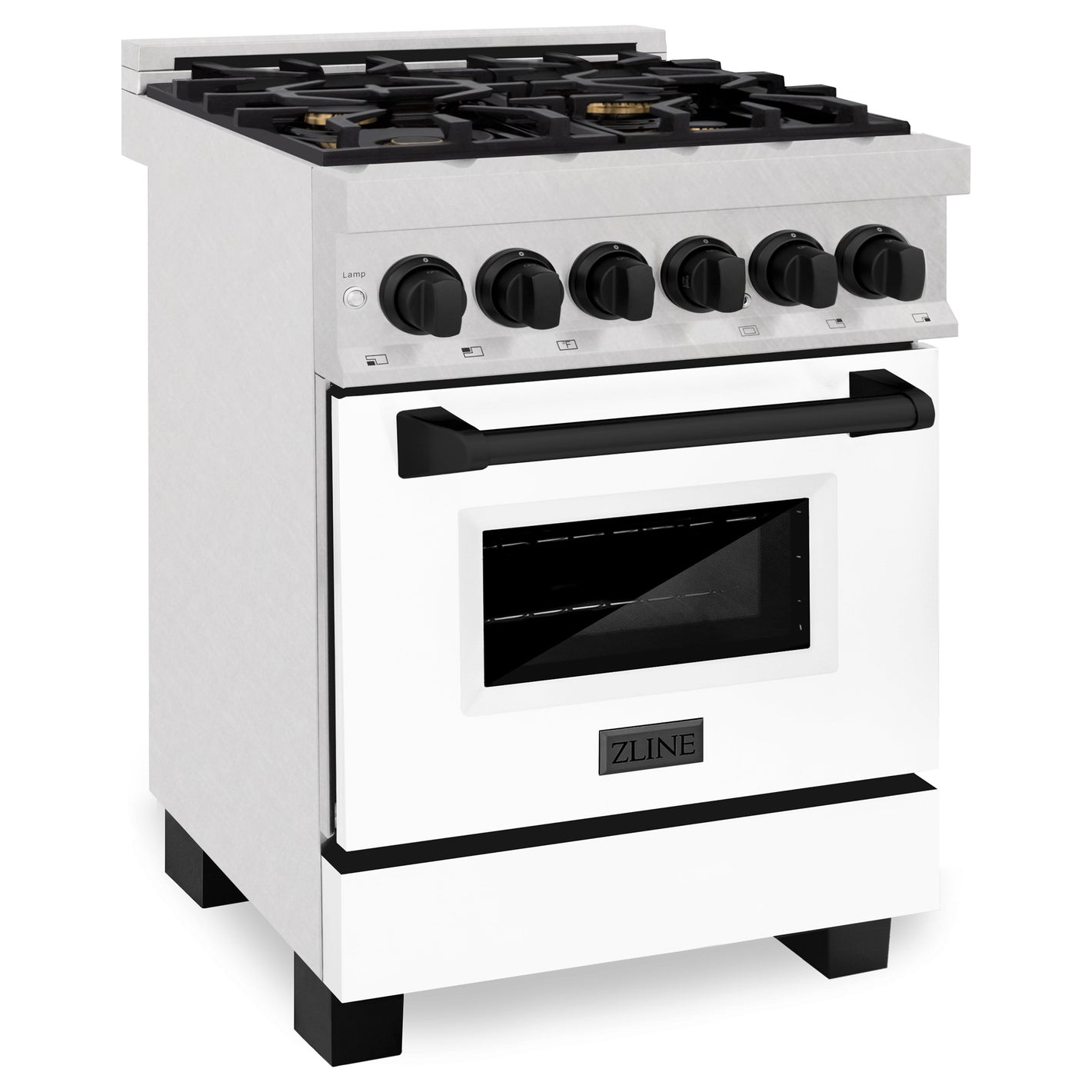 ZLINE Autograph Edition 24 in. 2.8 cu. ft. Legacy Dual Fuel Range with 4 Burner Gas Cooktop and Electric Convection Oven in DuraSnow® Stainless Steel with White Matte Door and Matte Black Accents (RASZ-WM-24-MB)