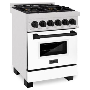 ZLINE Autograph Edition 24 in. 2.8 cu. ft. Legacy Dual Fuel Range with 4 Burner Gas Cooktop and Electric Convection Oven in DuraSnow® Stainless Steel with White Matte Door and Matte Black Accents (RASZ-WM-24-MB)