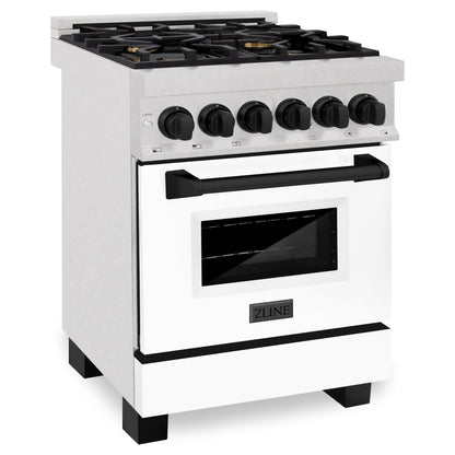 ZLINE Autograph Edition 24 in. 2.8 cu. ft. Legacy Dual Fuel Range with 4 Burner Gas Cooktop and Electric Convection Oven in DuraSnow® Stainless Steel with White Matte Door and Matte Black Accents (RASZ-WM-24-MB)