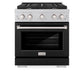 ZLINE 30 in. 4.2 cu. ft. Paramount Dual Fuel Range with 4 Burner Gas Cooktop and Electric Convection Oven in DuraSnow® Stainless Steel with Black Matte Door (SDRS-BLM-30)