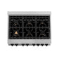 ZLINE Autograph Edition 36 in. 4.6 cu. ft. Legacy Dual Fuel Range with 6 Burner Gas Cooktop and Electric Convection Oven in DuraSnow® Stainless Steel with White Matte Door and Matte Black Accents (RASZ-WM-36-MB)