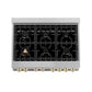 ZLINE Autograph Edition 36 in. 4.6 cu. ft. Legacy Dual Fuel Range with 6 Burner Gas Cooktop and Electric Convection Oven in DuraSnow® Stainless Steel with White Matte Door and Polished Gold Accents (RASZ-WM-36-G)