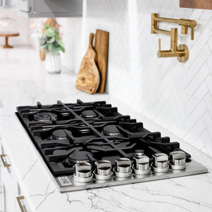 ZLINE 36 in. Gas Cooktop with 6 Burners and Black Porcelain Top (RC36-PBT)