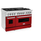 ZLINE 48 in. 6.0 cu. ft. Legacy Dual Fuel Range with 7 Burner Gas Cooktop and 2 Electric Ovens in Stainless Steel and Red Gloss Doors (RA-RG-48)
