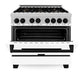 ZLINE Autograph Edition 36 in. 4.6 cu. ft. Legacy Dual Fuel Range with 6 Burner Gas Cooktop and Electric Convection Oven in Stainless Steel with White Matte Door and Matte Black Accents (RAZ-WM-36-MB)