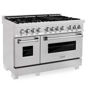 ZLINE 48 in. Kitchen Package with DuraSnow® Stainless Steel Dual Fuel Range and Convertible Vent Range Hood (2KP-RASSNRH48)