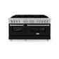 ZLINE 60 in. 7.4 cu. ft. Legacy Dual Fuel Range with 9 Burner Gas Cooktop and 2 Electric Convection Ovens in DuraSnow® Stainless Steel and Black Matte Doors (RAS-BLM-60)