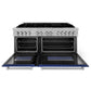 ZLINE 60 in. 7.4 cu. ft. Legacy Dual Fuel Range with 9 Burner Gas Cooktop and 2 Electric Convection Ovens in DuraSnow® Stainless Steel and Blue Matte Doors (RAS-BM-60)