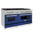 ZLINE 60 in. 7.4 cu. ft. Legacy Dual Fuel Range with 9 Burner Gas Cooktop and 2 Electric Convection Ovens in DuraSnow® Stainless Steel and Blue Matte Doors (RAS-BM-60)