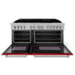 ZLINE 60 in. 7.4 cu. ft. Legacy Dual Fuel Range with 9 Burner Gas Cooktop and 2 Electric Convection Ovens in DuraSnow® Stainless Steel and Red Gloss Doors (RAS-RG-60)