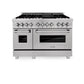 ZLINE 48 in. Kitchen Package with DuraSnow® Stainless Steel Dual Fuel Range and Convertible Vent Range Hood (2KP-RASSNRH48)