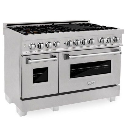 ZLINE 48 in. 6.0 cu. ft. Legacy Dual Fuel Range with Gas Cooktop and 2 Electric Ovens in DuraSnow® Stainless Steel with Brass Burners (RAS-SN-BR-48)