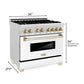 ZLINE Autograph Edition 36 in. 4.6 cu. ft. Legacy Dual Fuel Range with 6 Burner Gas Cooktop and Electric Convection Oven in DuraSnow® Stainless Steel with White Matte Door and Polished Gold Accents (RASZ-WM-36-G)