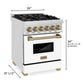 ZLINE Autograph Edition 24 in. 2.8 cu. ft. Legacy Dual Fuel Range with 4 Burner Gas Cooktop and Electric Convection Oven in Stainless Steel with White Matte Door and Champagne Bronze Accents (RAZ-WM-24-CB)