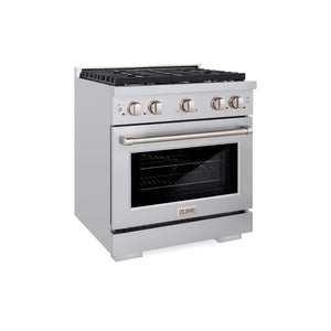 ZLINE 30 in. Kitchen Package Stainless Steel Gas Range and Over The Range Microwave with Modern Handle (2KP-SGROTR30)