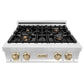 ZLINE Autograph Edition 30 in. Legacy Gas Rangetop with 4 Burners and Porcelain Cooktop in Stainless Steel with Polished Gold Accents (RTZ-30-G)