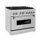 ZLINE 36 in. Kitchen Package with Stainless Steel Dual Fuel Range, Range Hood, Microwave Drawer and Tall Tub Dishwasher (4KP-RARH36-MWDWV)